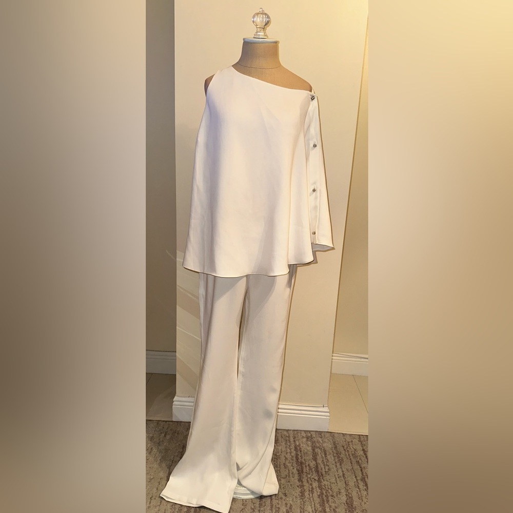Julie Brown NYC Elegant Ivory Matching Set | Asymmetrical Top & Pants